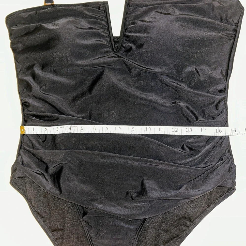 NWT Catherine Malandrino V Wire Shirred Black 1 Piece Bandeau Swimsuit Plus S 1X
